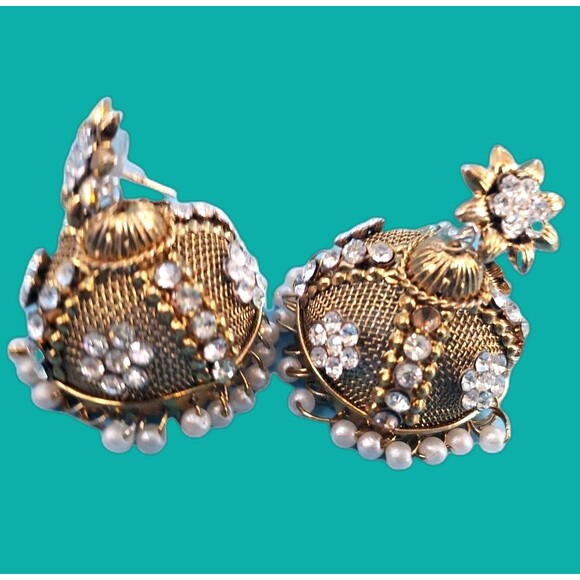 Statement Earrings Filgree Rhinestones Jhumkas Boho Fairy India Dangle Chandler - Picture 1 of 6